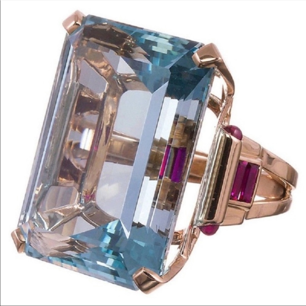 NEW 18K Rose Gold 10.4 CT Aquamarine Ring